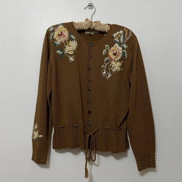 Vintage - 90’s Susan Bristol Hand Embroidered Floral Roses Cardigan - Picture 5 of 10